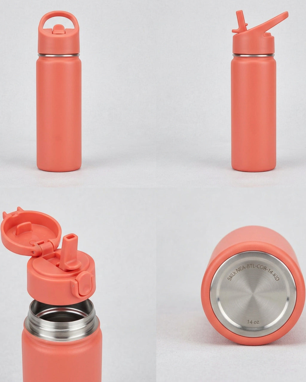 Neatvia Kids Insulated Bottle Coral 14 oz with Straw Cap