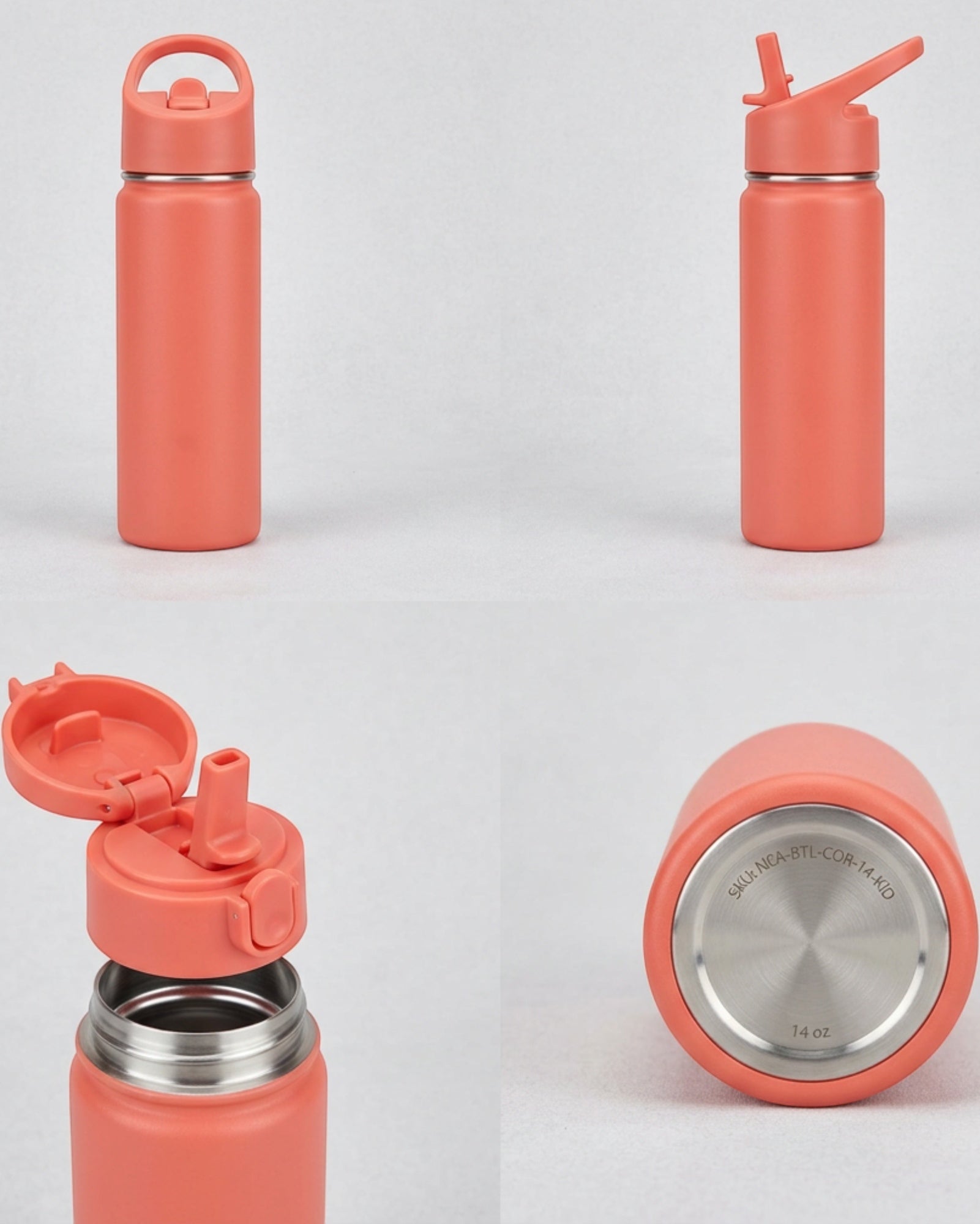 Neatvia Kids Insulated Bottle Coral 14 oz with Straw Cap