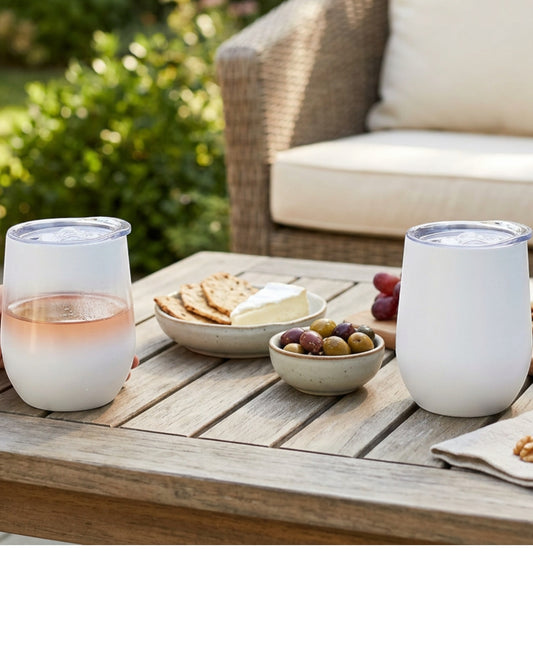 Neatvia Stainless Wine Tumbler White 12 oz with Lid 2 Pack