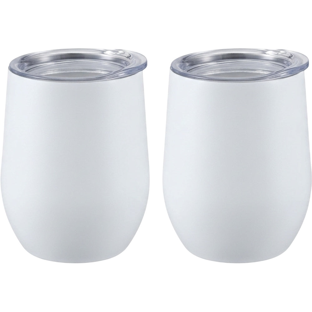 Neatvia Stainless Wine Tumbler White 12 oz with Lid 2 Pack