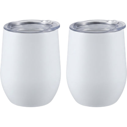 Neatvia Stainless Wine Tumbler White 12 oz with Lid 2 Pack
