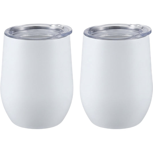 Neatvia Stainless Wine Tumbler White 12 oz with Lid 2 Pack
