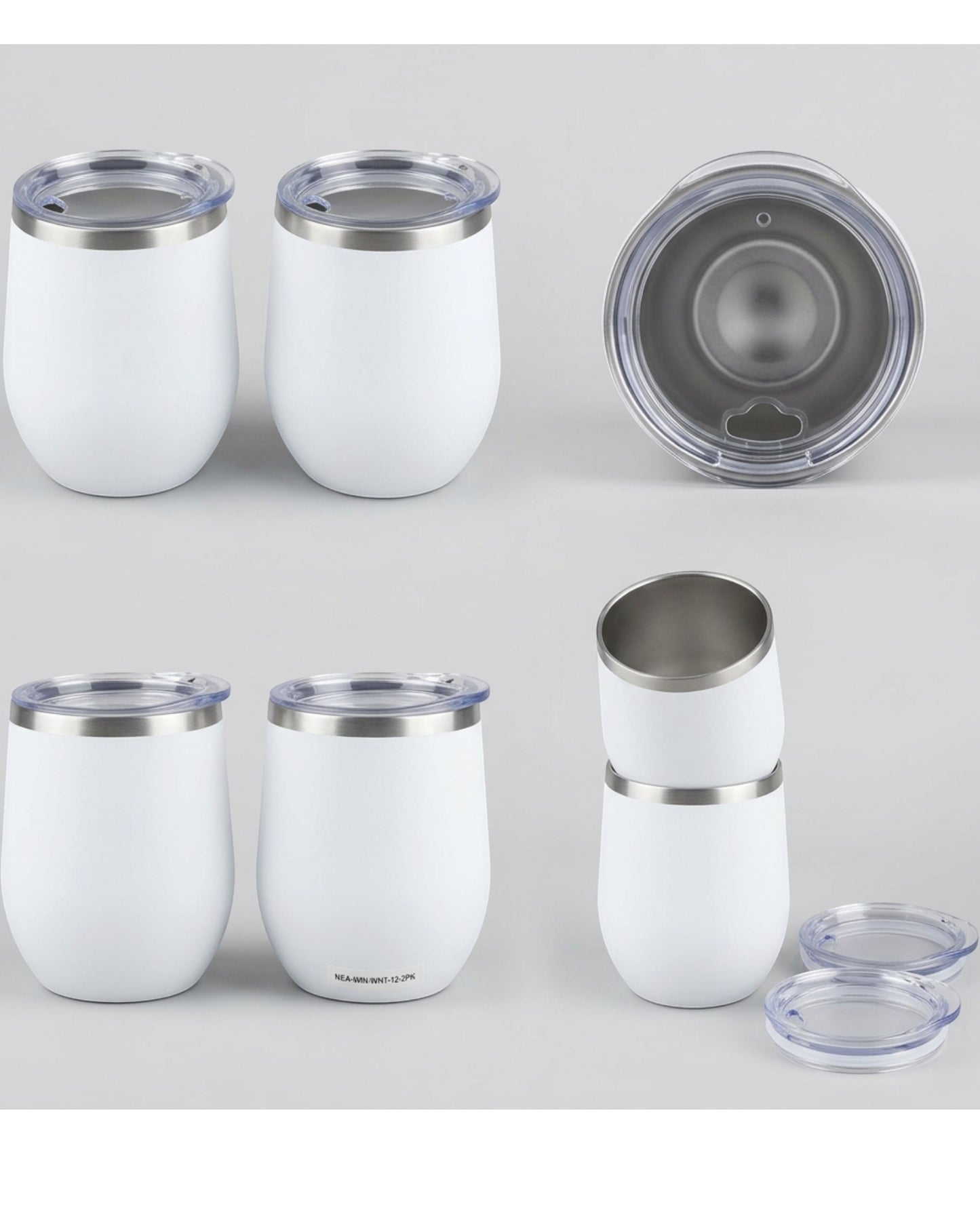 Neatvia Stainless Wine Tumbler White 12 oz with Lid 2 Pack
