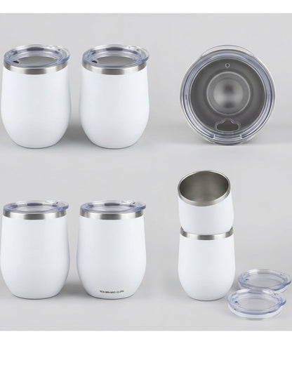 Neatvia Stainless Wine Tumbler White 12 oz with Lid 2 Pack